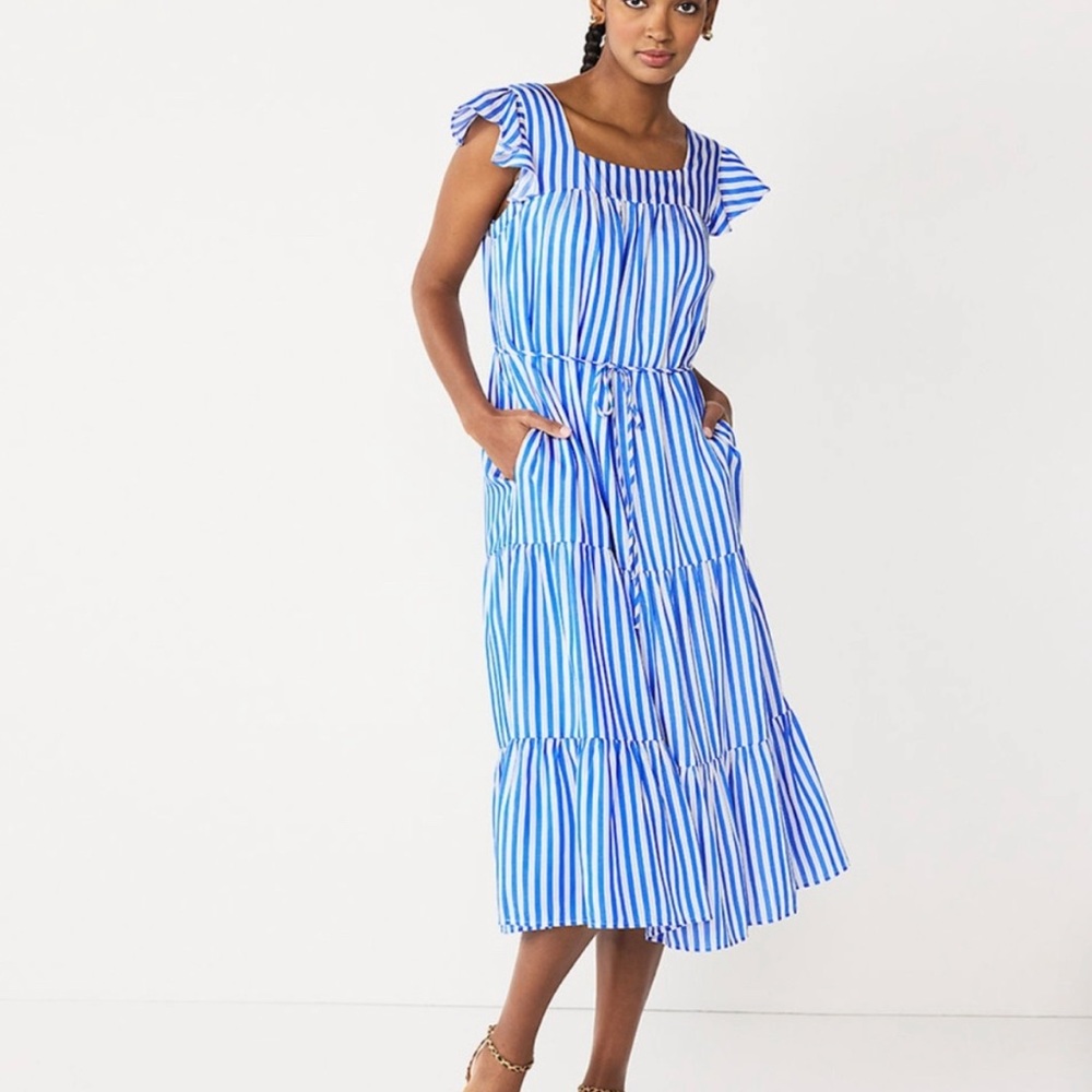 Draper James Blue and White Striped Midi Dress